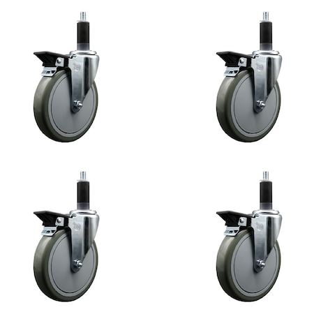 Service Caster 6'' Gray Poly Swivel 1-1/8'' Expanding Stem Caster Set with Brake, 4PK SCC-EX20S614-PPUB-PLB-118-4